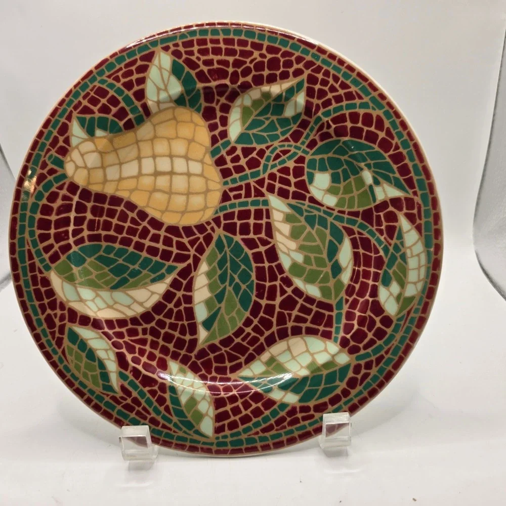 Pier 1 Mosaic Fruit Earthenware Salad Dessert Plates Italy Set of 4 Pear